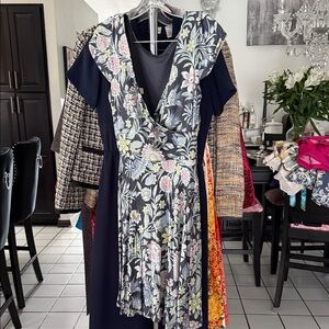 LOFT Navy Floral Asymmetrical Dress